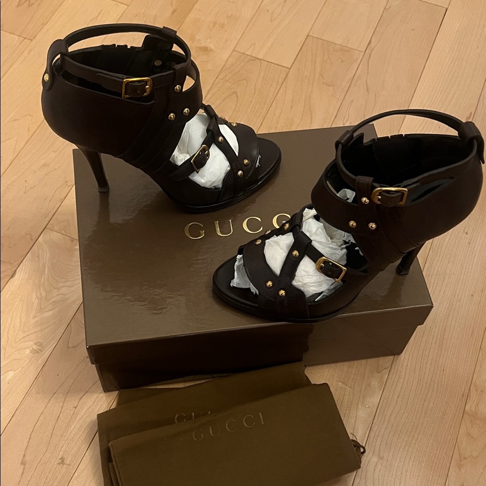 Gucci Black and Gold Studded Heels